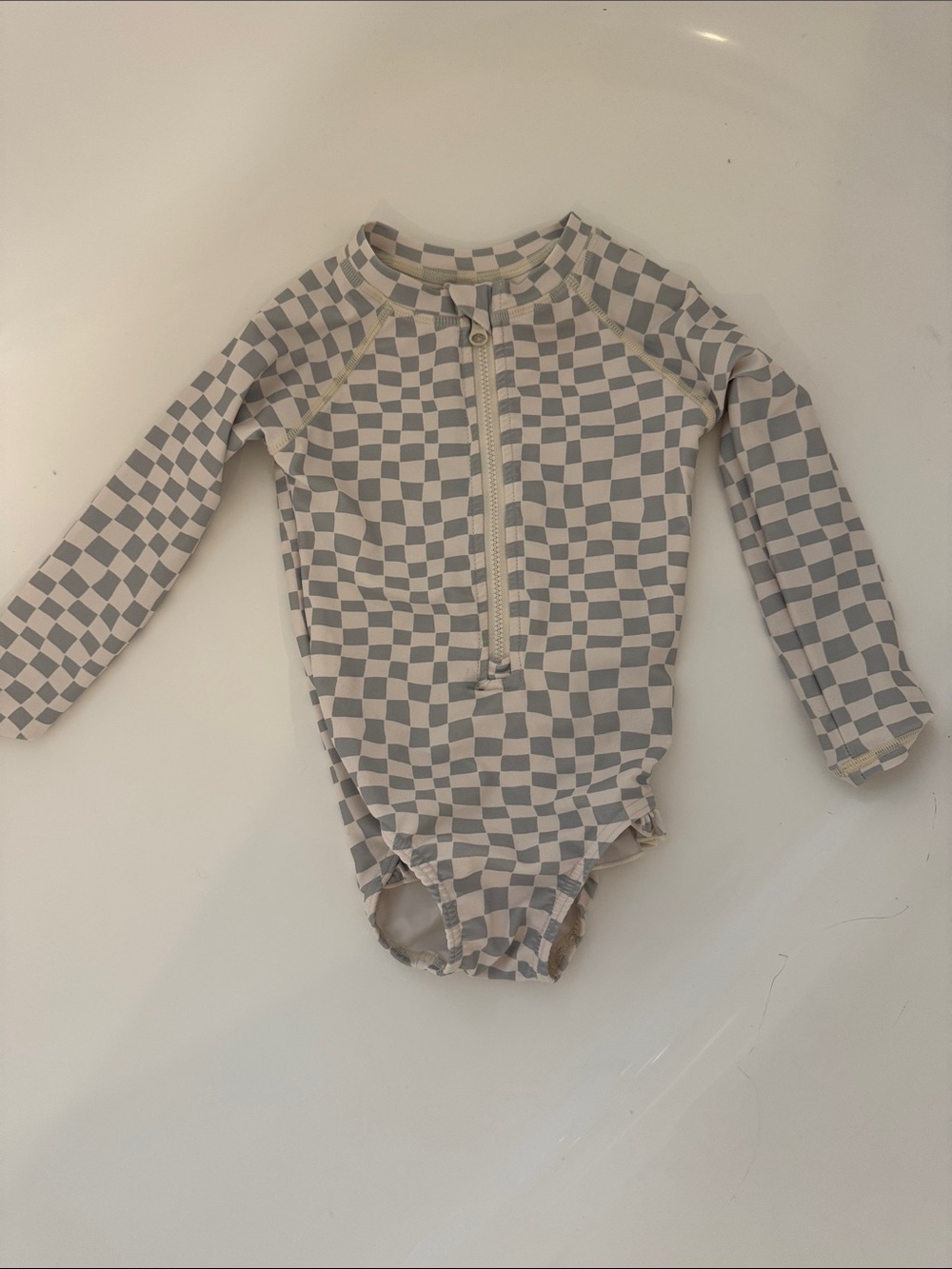 Rylee + Cru Neutral Checkerboard Zip Rash Guard